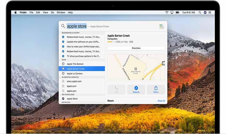 Spotlight Search commands on Macbook